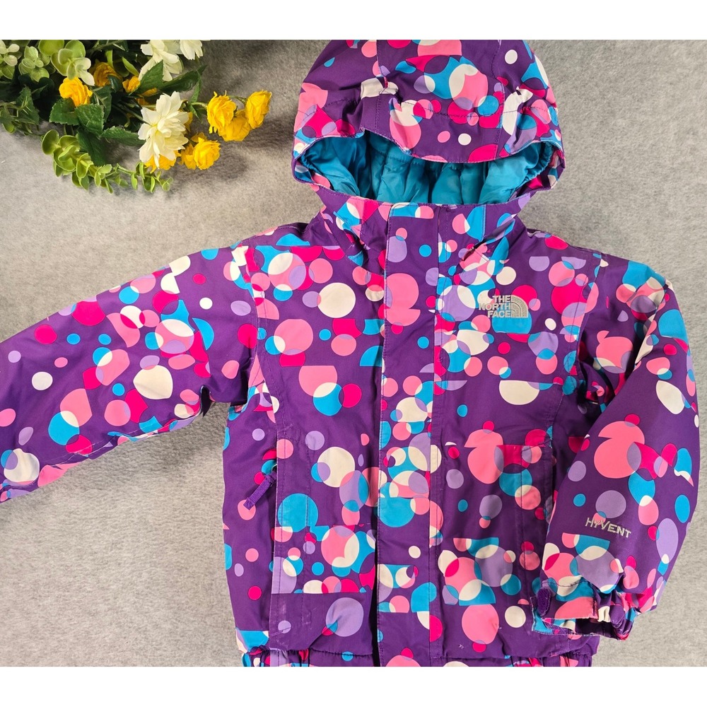 The North Face HyVent Insulated Puffer Jacket Toddler 2T Purple Pink Dot Hooded